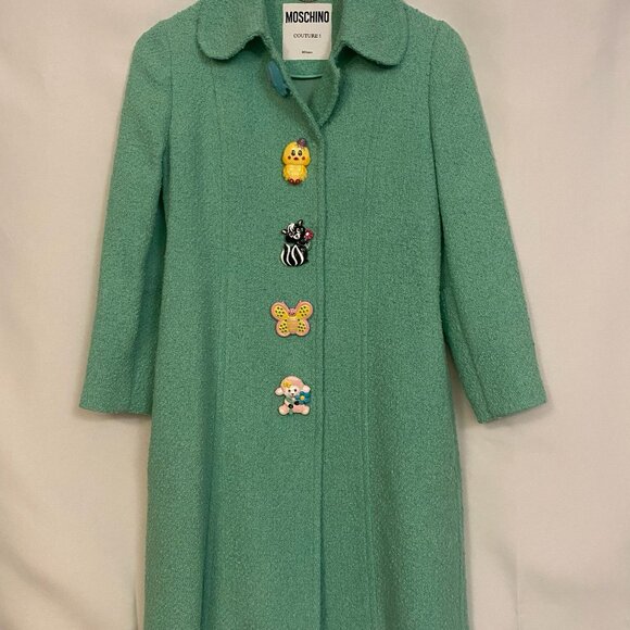 SOLD!SS22 MOSCHINO Couture Jeremy Scott Child's Turquoise Animals Buttons Jacket - Picture 2 of 6